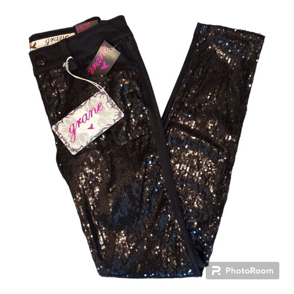 Macy's Grane NWT Black Sequin Skinny Pants Size 5 - Picture 2 of 7